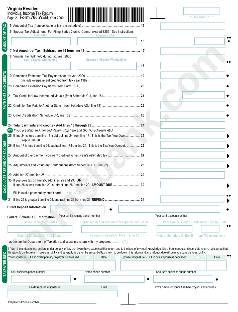 Form 760 Web - Individual Income Tax Return - 2000