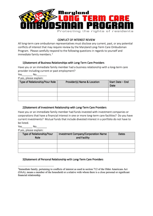 Fillable Maryland Long-Term Care Ombudsman Program Form - Department Of Aging Printable pdf