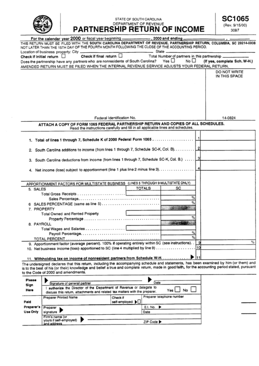 Form Sc65 - Partnerdhip Return Of Income Printable pdf