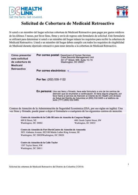 Solicitud De Cobertura De Medicaid Retroactivo - Department Of Human Services Printable pdf