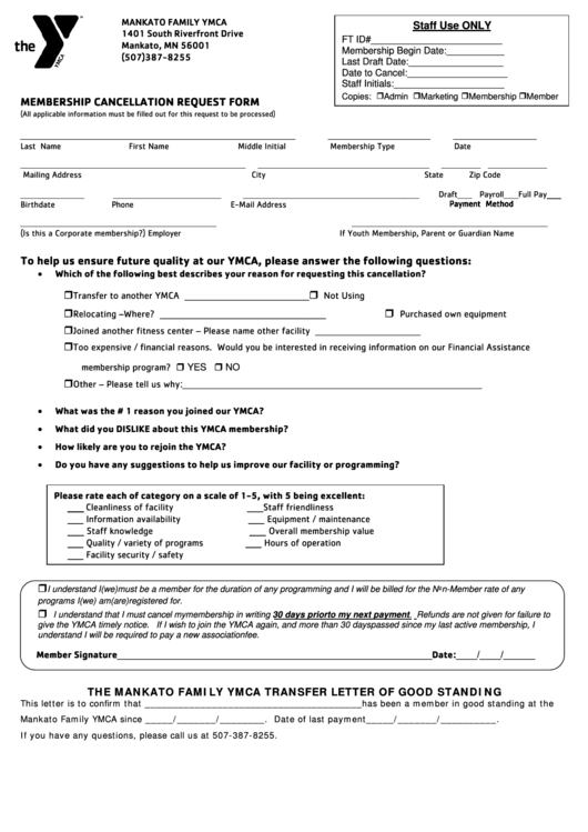 Printable Ymca Cancellation Form Printable Forms Free Online