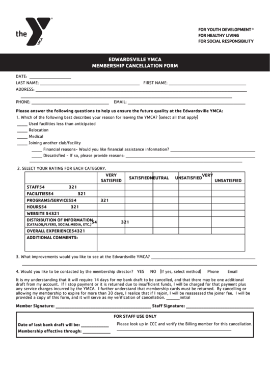 Fillable Edwardsville Ymca Membership Cancellation Form Printable Pdf 