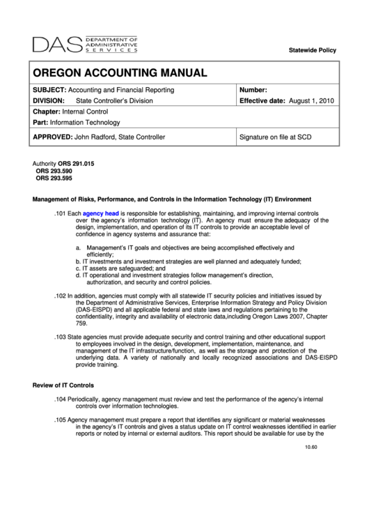 Oregon Accounting Manual Accounting And Financial Reporting State
