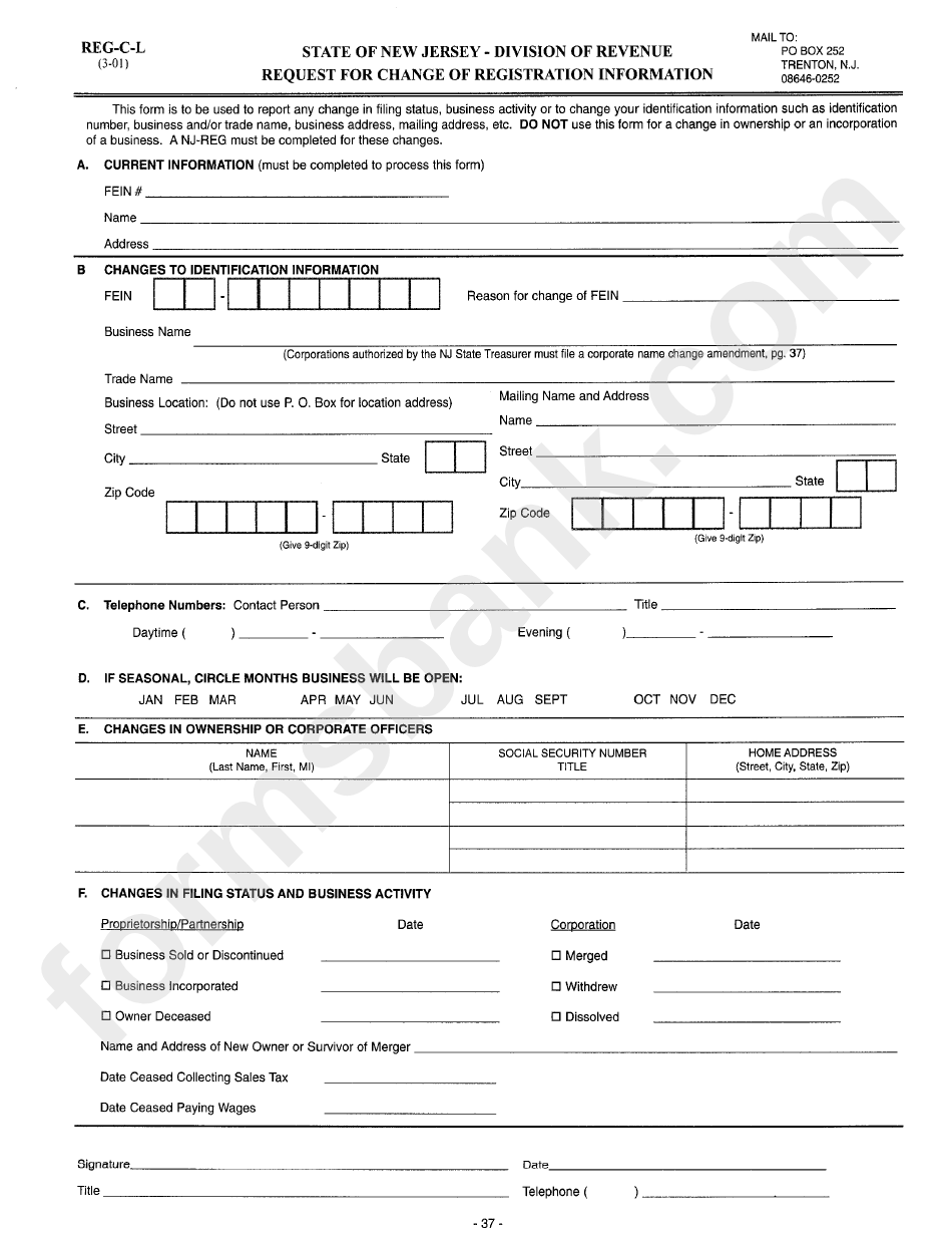 Form Reg-C-L - Request For Change Of Registration Information