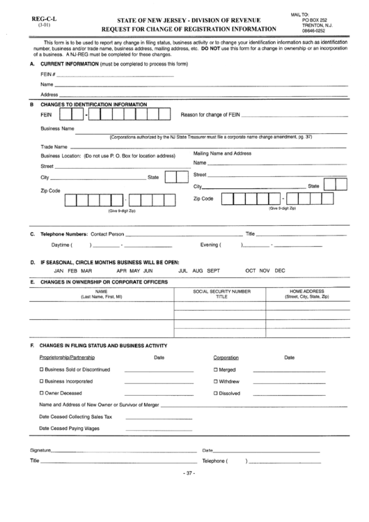 Form Reg-C-L - Request For Change Of Registration Information Printable pdf