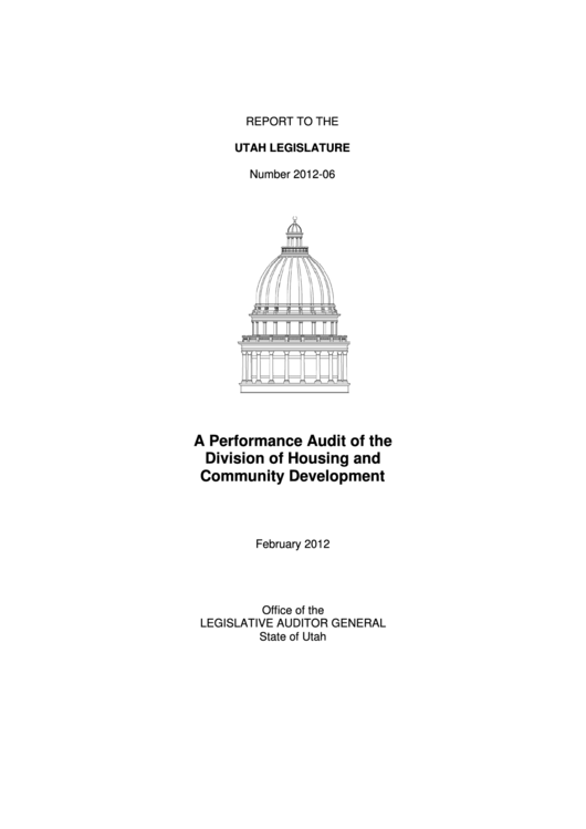 Report To The Utah Legislature - A Performance Audit Of The Division Of Housing And Community Development - 2012 Printable pdf