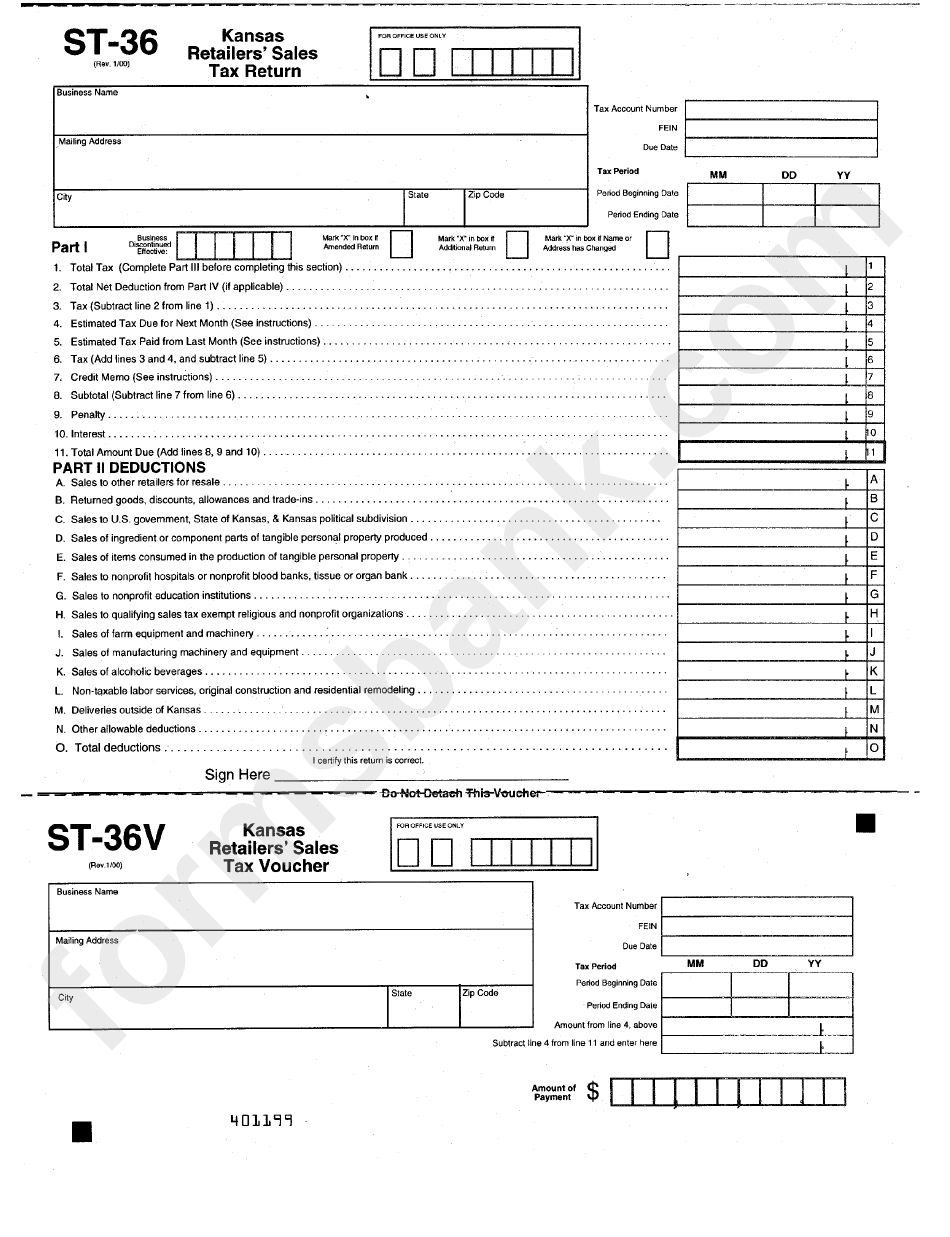 Form St 36 Kansas Retailer S Sales Tax Return Printable Pdf Download