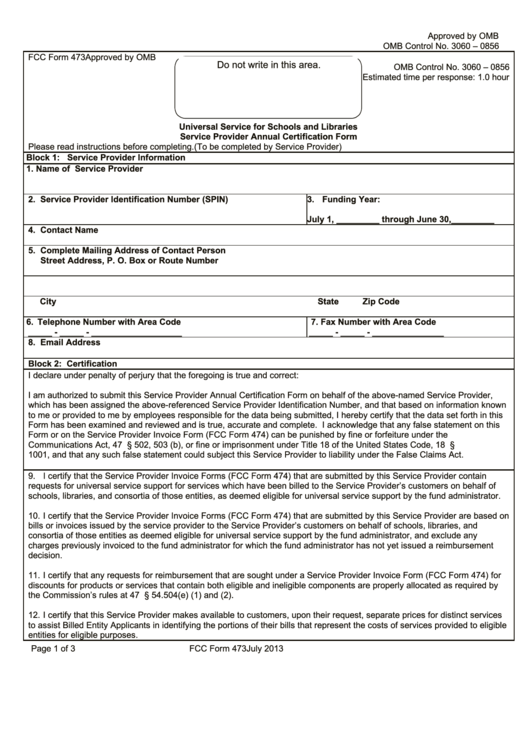 Fcc Form 473 - Universal Service For Schools And Libraries Service ...