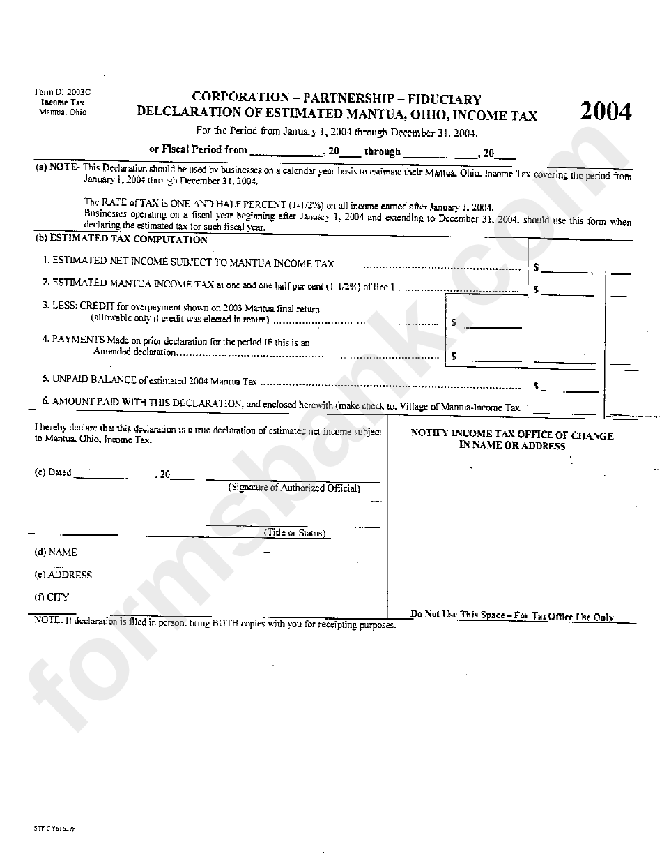 Corporation-Partnership-Fiduciary Declaration Of Estimated Mantua,ohio, Income Tax - 2004