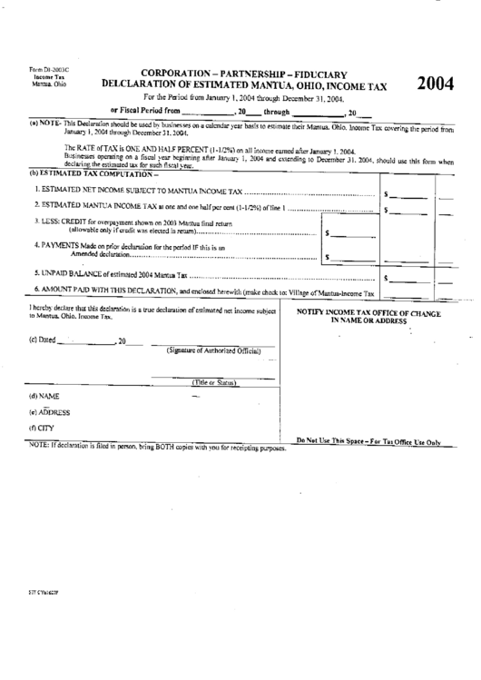 Corporation-Partnership-Fiduciary Declaration Of Estimated Mantua,ohio, Income Tax - 2004 Printable pdf