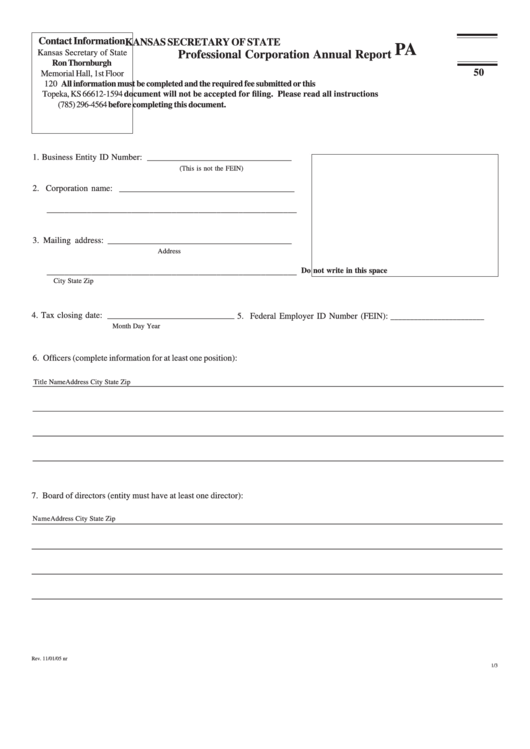 Form Pa 50 - Professional Corporation Annual Report Printable pdf