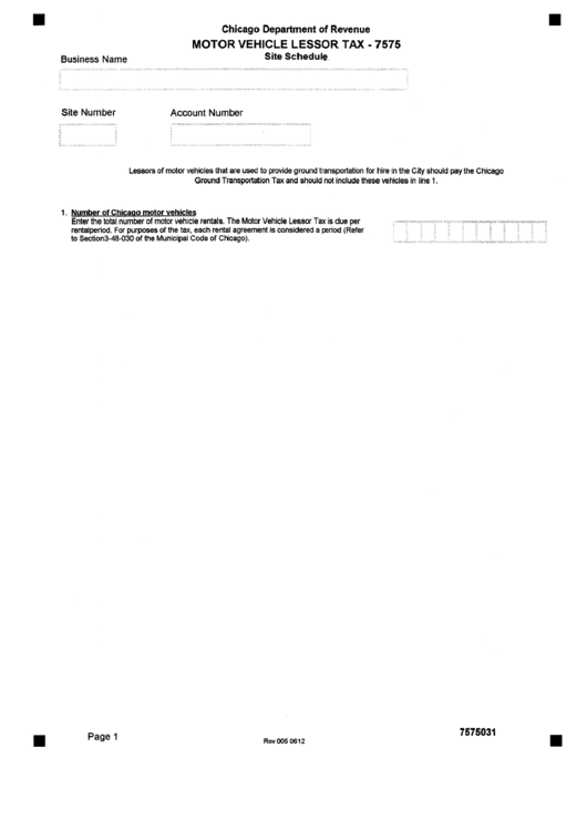 Motor Vehicle Lessor Tax - 7575 - Site Schedule - Chicago Department Of Revenue Printable pdf