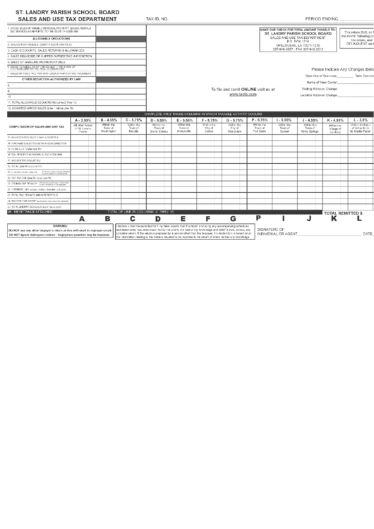 Sales / Use Tax Report St. Landry Parish printable pdf download
