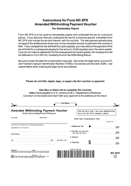 Form Nc-5px - Amended Withholding Payment Voucher