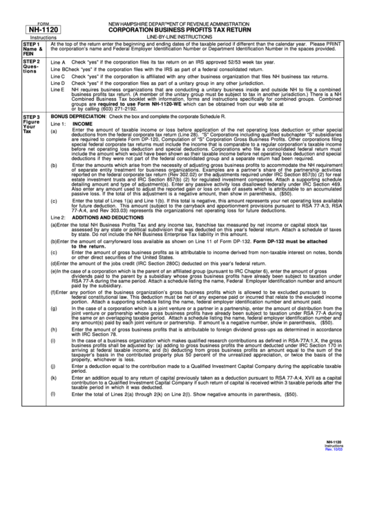 Form Nh-1120 Instructions - Corporation Business Profits Tax Return - 2003 Printable pdf