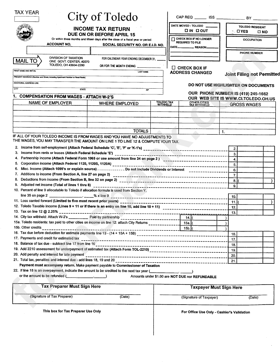 City Of Toledo Taxation Forms