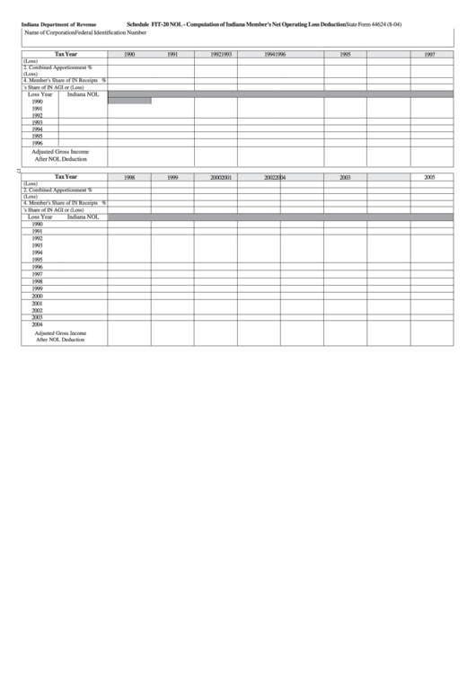 State Form 44624 - Schedule Fit-20 Nol - Computation Of Indiana Member