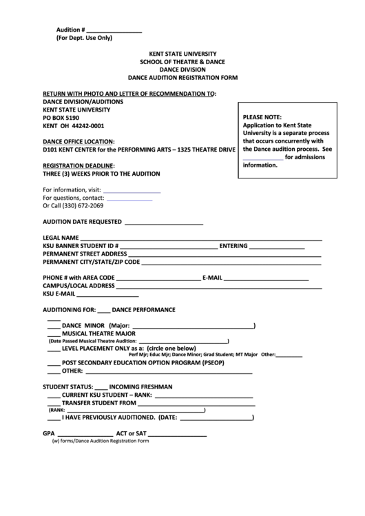 form pdf registration audition Dance printable Registration pdf Form download Audition