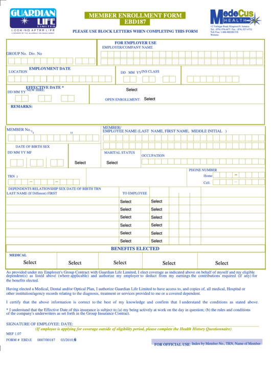 Form Ebd - Member Enrollment Form