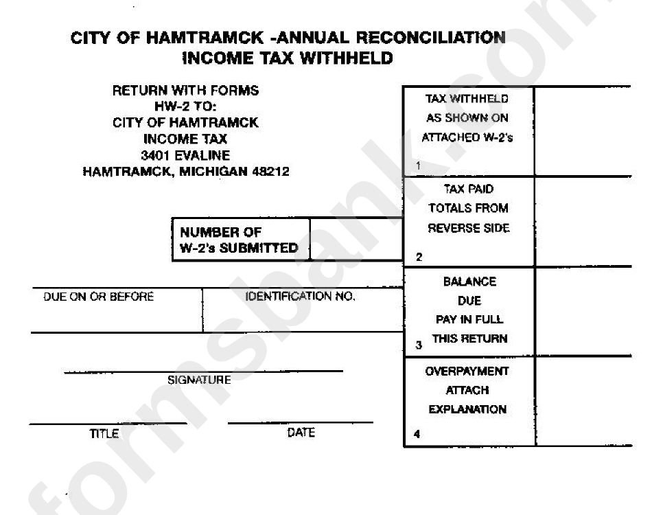 Annual Reconciliation Income Tax Withheld - City Of Hamtramck