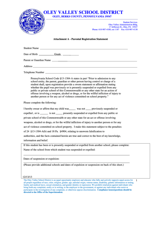 Attachment A - Parental Registration Statement Printable pdf