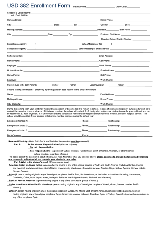 Usd 382 Enrollment Form Printable pdf