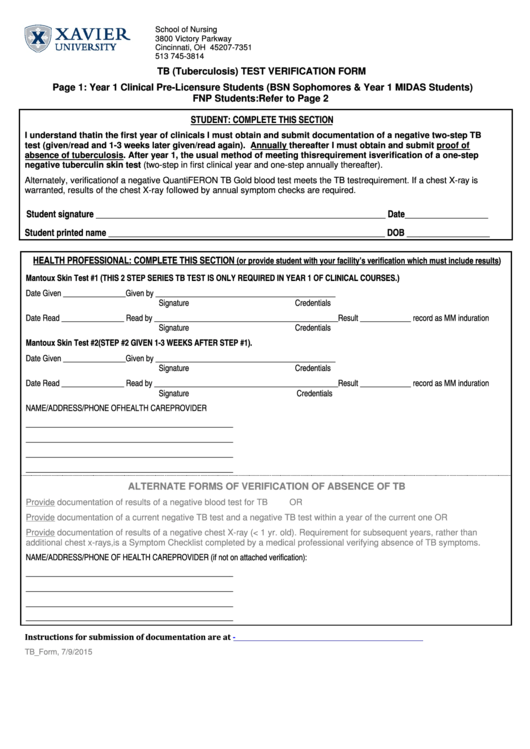 Free Printable Tb Test Form