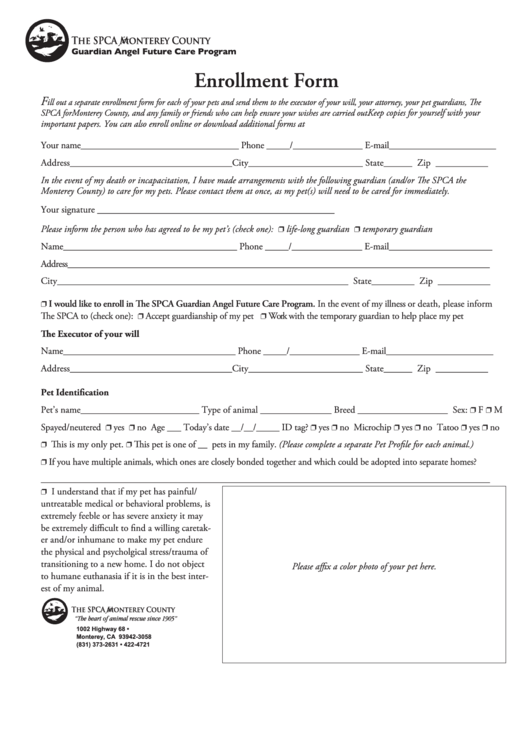 Enrollment Form Printable pdf