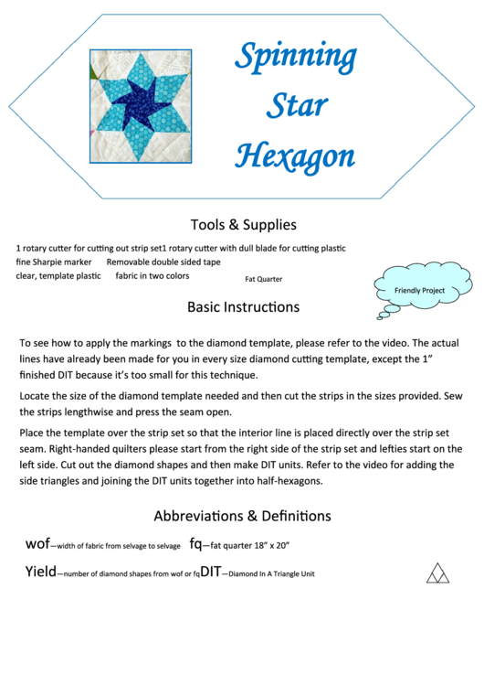 Spinning Star Hexagon Template Printable pdf