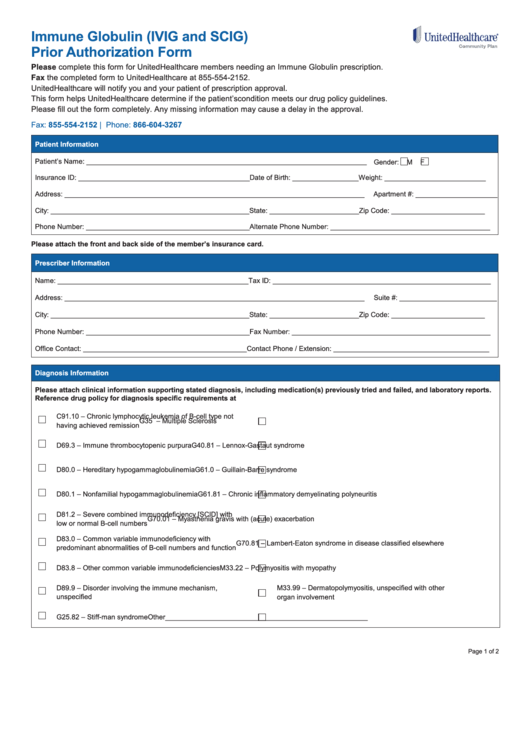 Form Pca18563 - Immune Globulin (Ivig And Scig) Prior Authorization Form Printable pdf