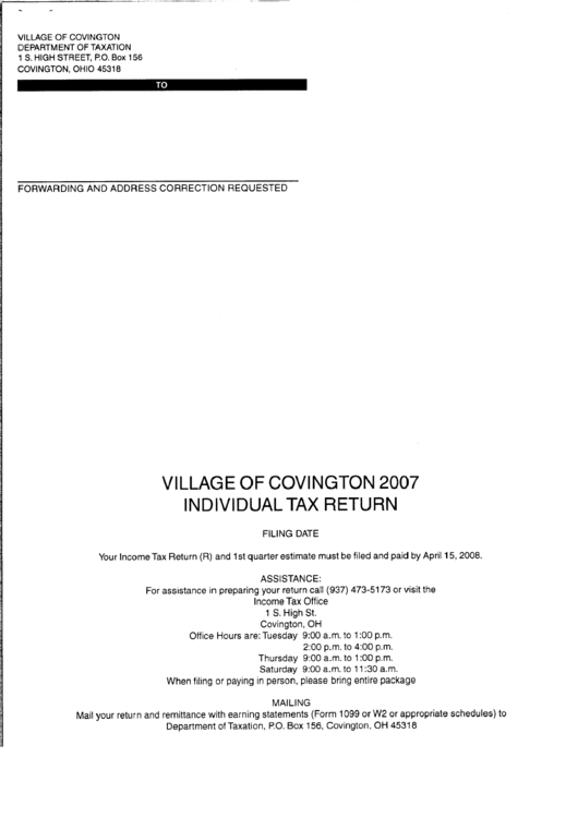 Instructions For Completing Your 2007 City Of Covington Tax Return Printable pdf