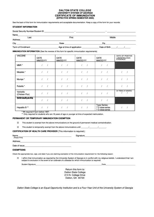Certificate Of Immunization Form Printable pdf