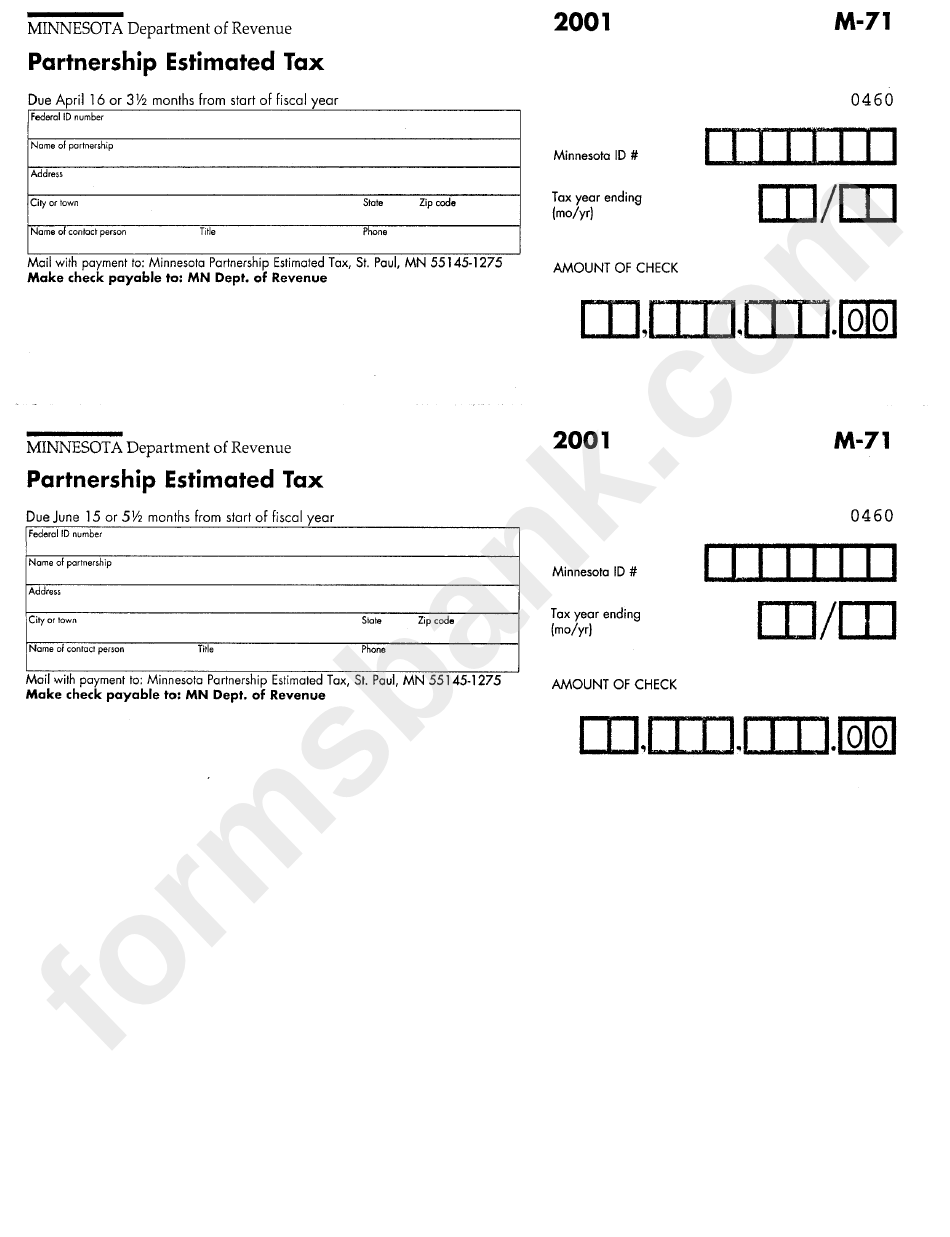 Form M-71 - Partnership Estimated Tax - Minnesota Department Of Revenue - 2001