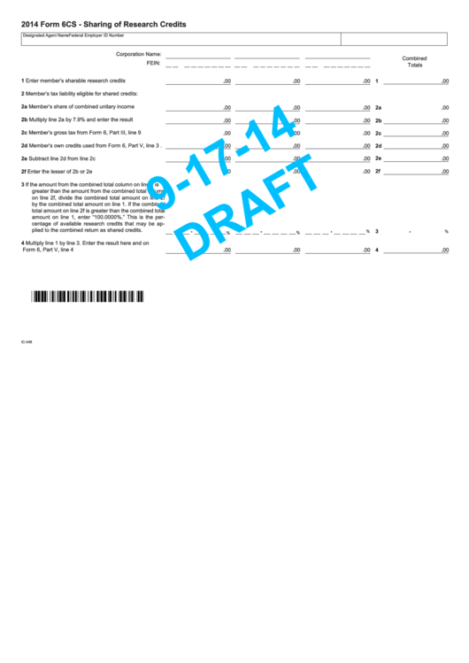 Form 6cs - Sharing Of Research Credits (Draft) - 2014 Printable pdf