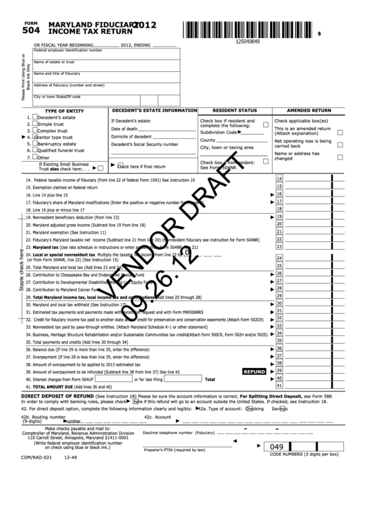Form 504 Draft - Fiduciary Income Tax Return/schedule K-1 - Fiduciary Modified Beneficiary