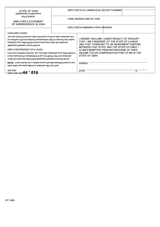 Fillable Form 44 - 016 - Employee