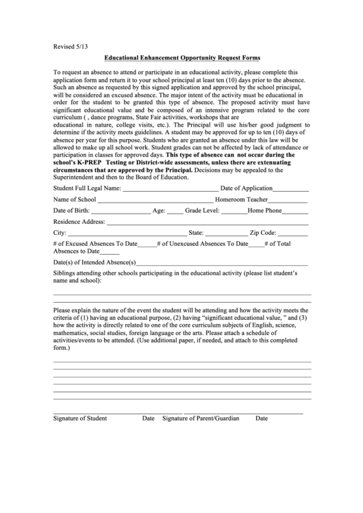 Educational Enhancement Opportunity Request Forms Printable pdf