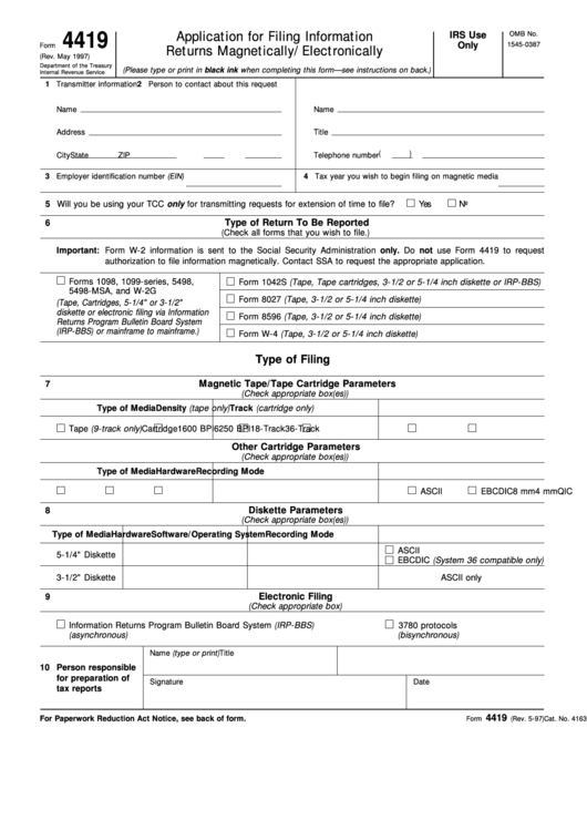 Fillable Form 4419 - Application For Filing Information Returns ...