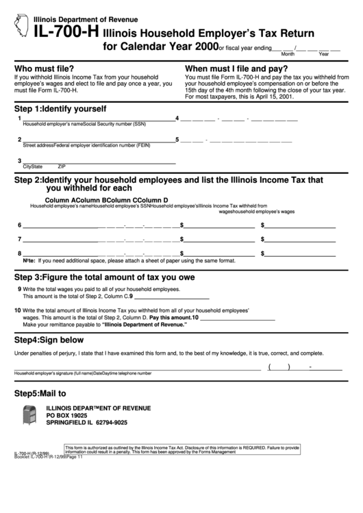 Form Il-700-H - Illinois Household Employer