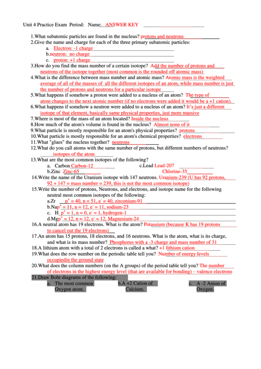 Chemistry Worksheet - Practice Exam With Answer Key Printable pdf