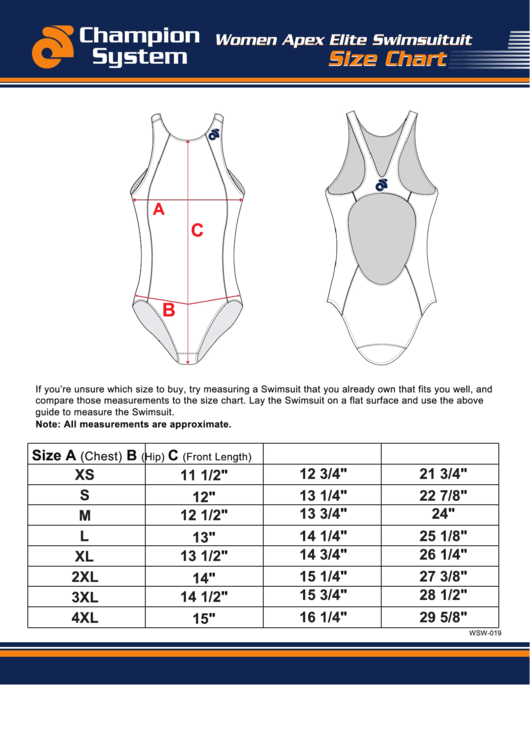 Women Apex Elite Swimsuituit Size Chart Printable pdf