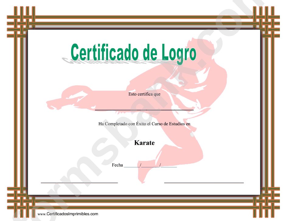 Certificado De Logro En Karate Template