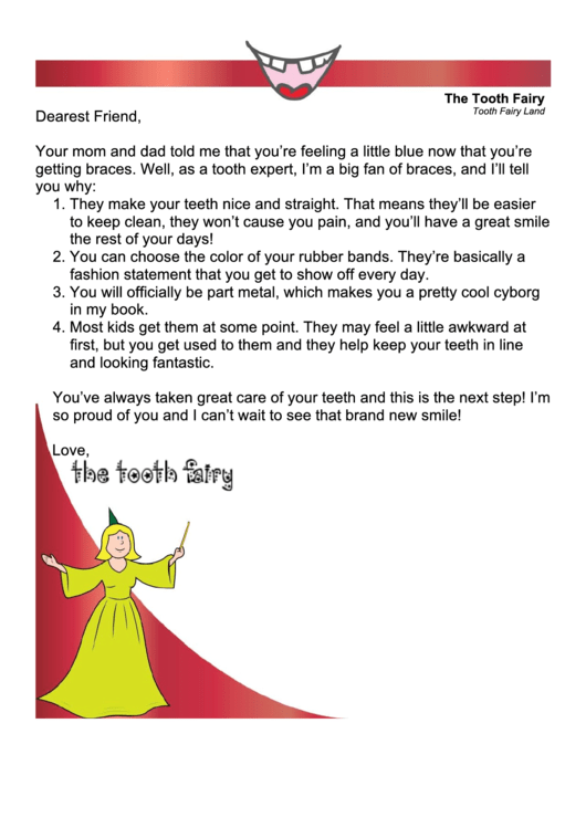 Tooth Fairy Letter Sample Printable pdf