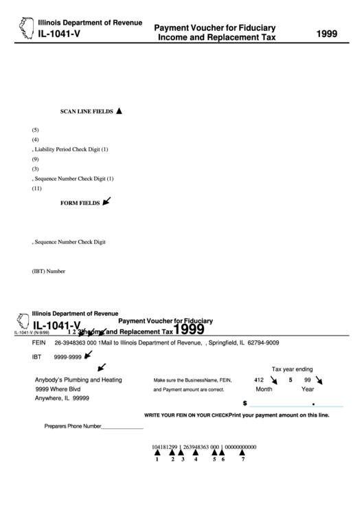 Form Il-1041-V - Payment Voucher For Fiduciary Income And Replacement Tax - 1999 Printable pdf