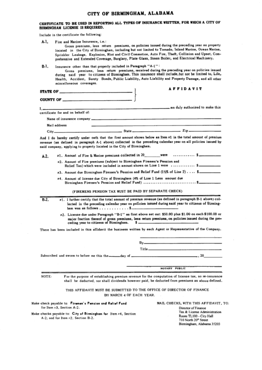 Affidavit - City Of Birmingham, Alabama Printable pdf
