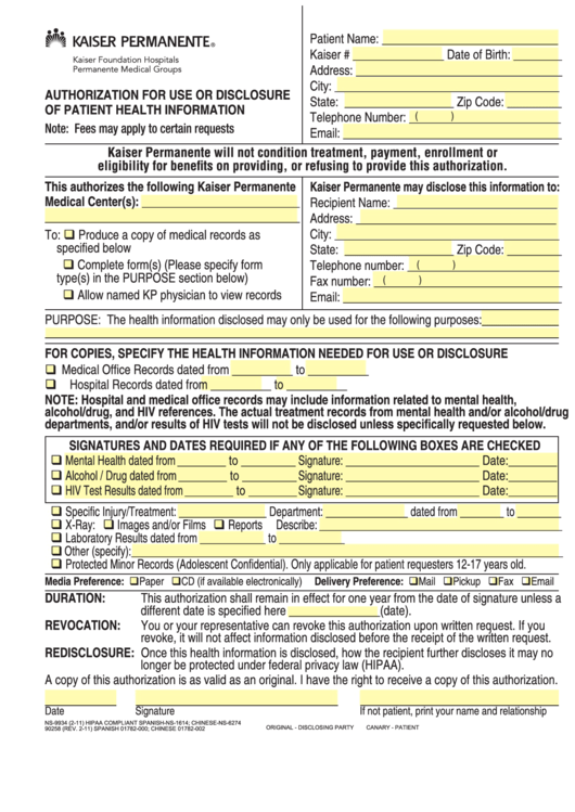 Fillable Authorization For Use Or Disclosure Of Patient Health Information Form Printable pdf