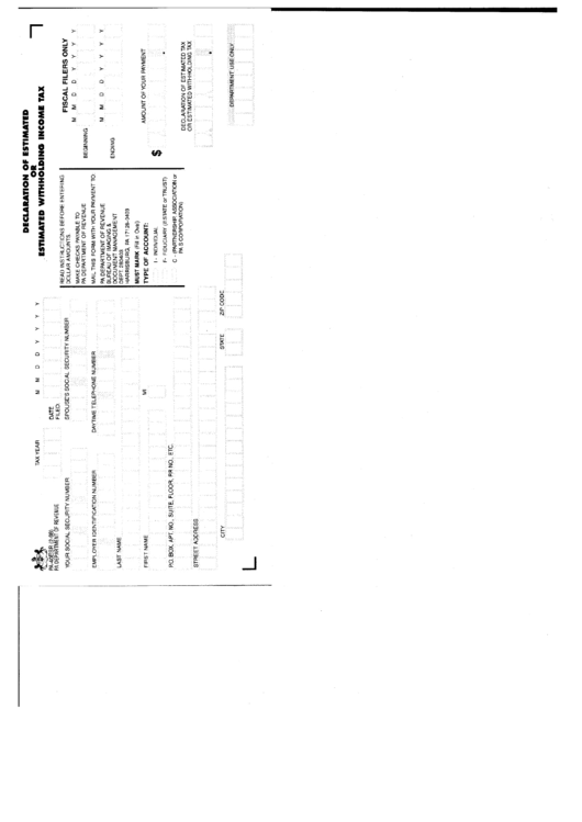 Form Pa-40esr - Declaration Of Estimated Or Estimated Withholding Income Tax Printable pdf