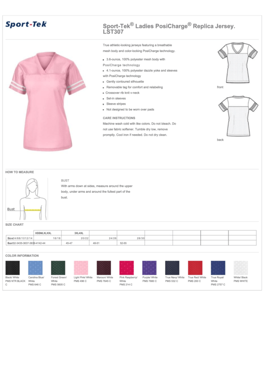 Sport-Tek Ladies Posicharge Replica Jersey Lst307 Size Chart Printable pdf