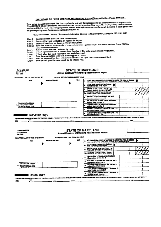 Form Mv-500 - State Of Maryland Annual Employer Withholding Reconciliation Report Printable pdf
