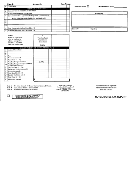 Hotel/motel Tax Report - Louisiana Printable pdf